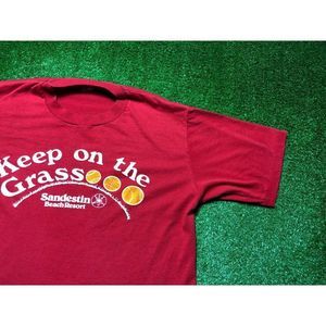 Vintage 80s Keep On The Grass Sandestin Beach Resort Baseball Men's Tee XL